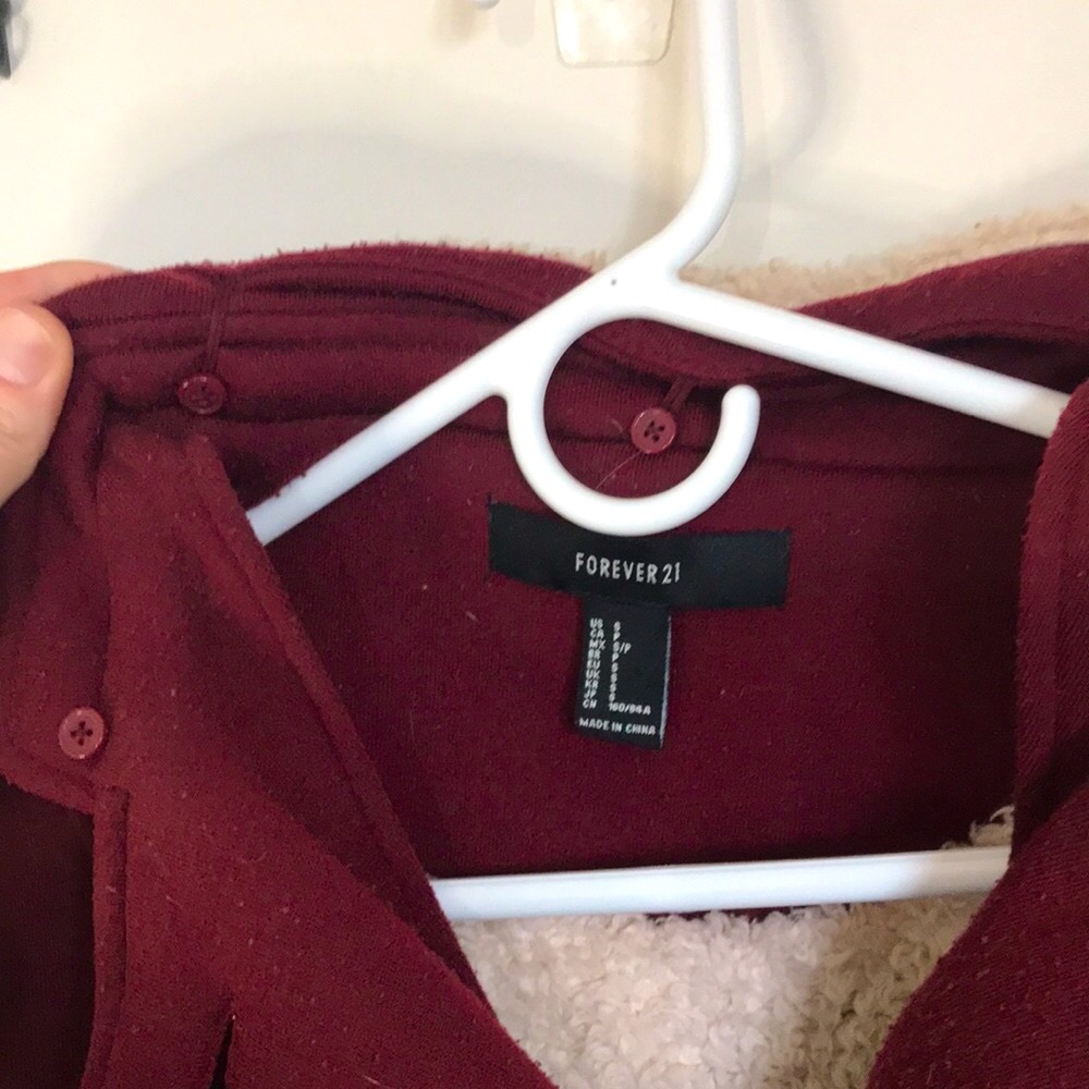 🆕✨Forever21 Burgundy Double Button Detachable Hooded Fall Coat! Sz S!BNWOT!✨ - Picture 9 of 13